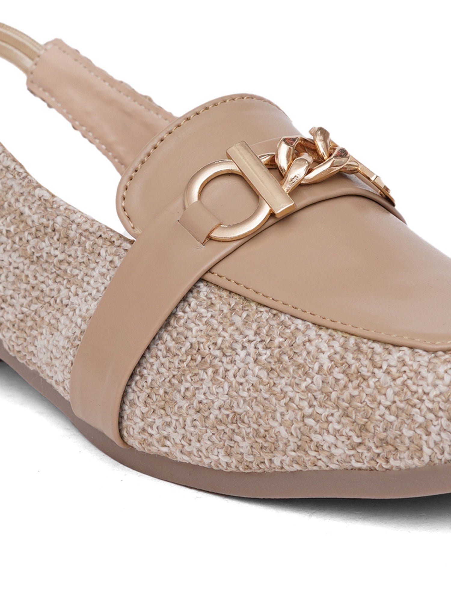 Fashion Tweed Chain Detail Slingback Mules