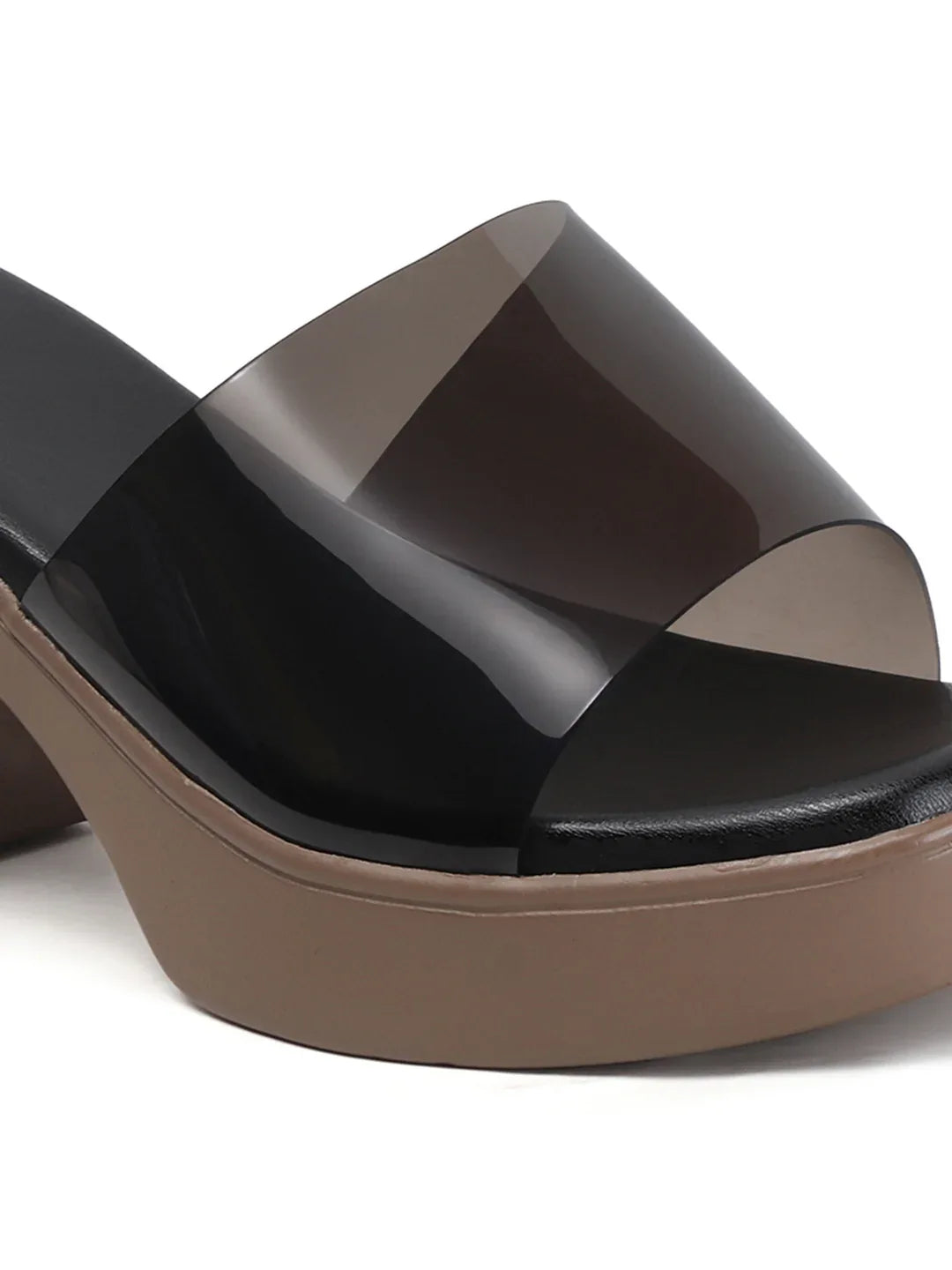 Modern Gloss Strap Mid Heel Slides