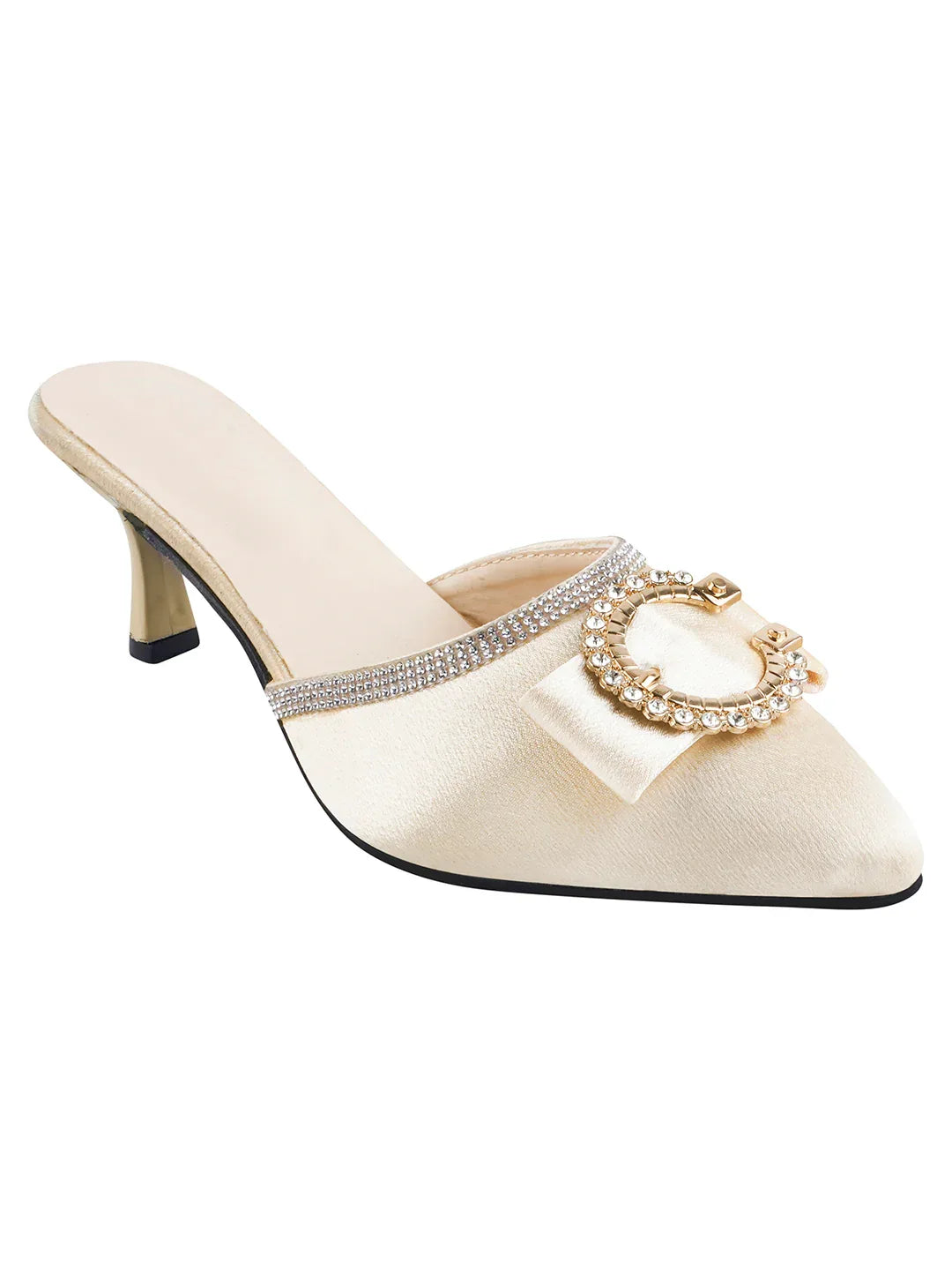 Stylish Pointed Toe Slip-On Heels for Women – Buckle Detail