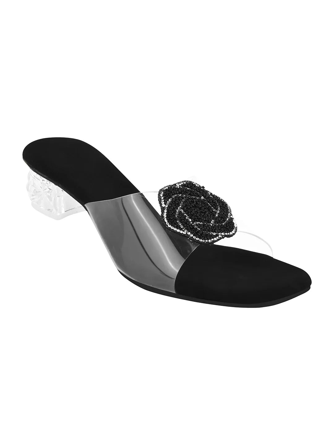 Elegant Crystal Accent Block Heels
