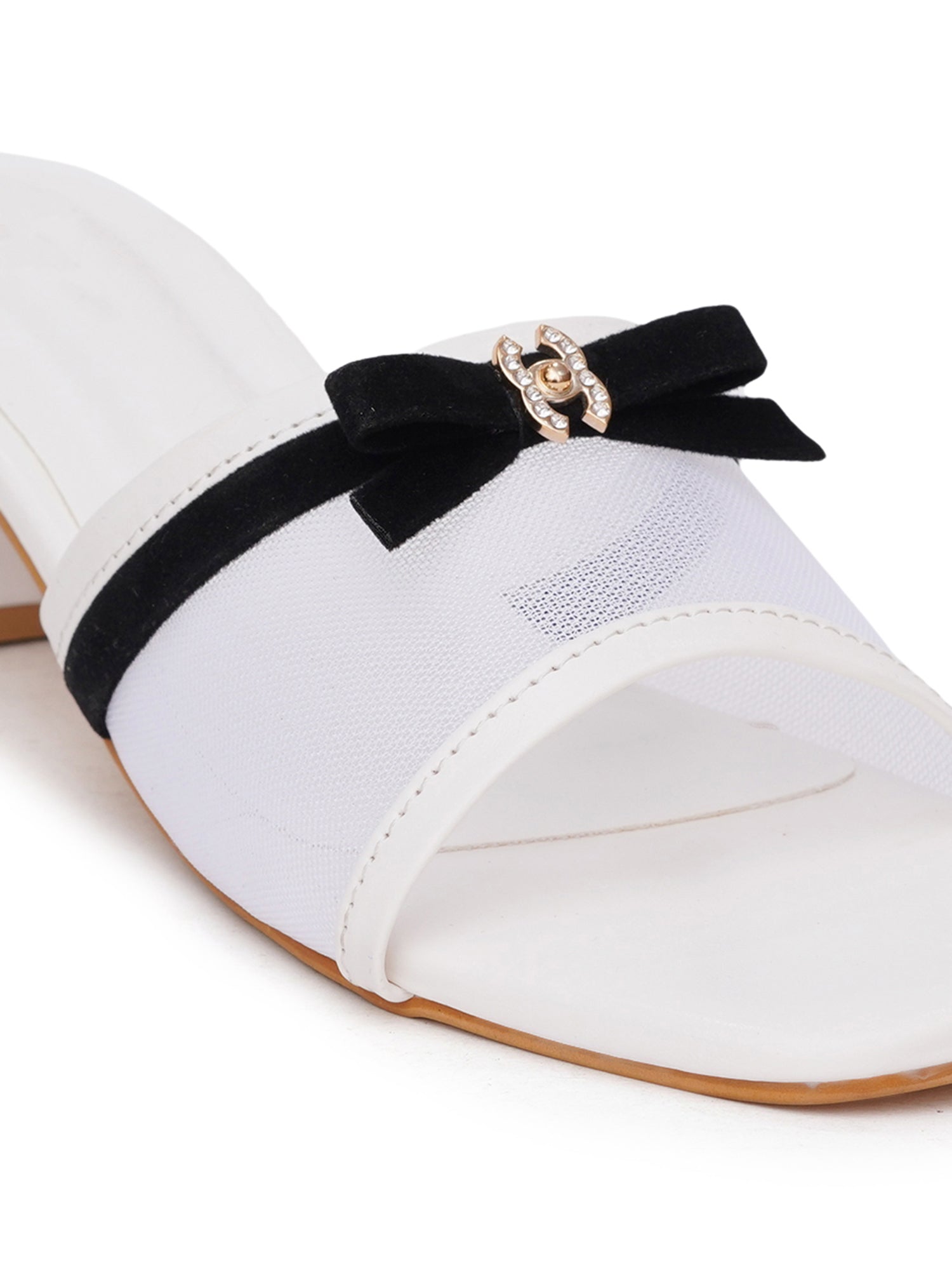 Elegant Open Toe Mesh Bow Block Heel Sandal