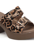 Animal Print Double Buckle Block Heel