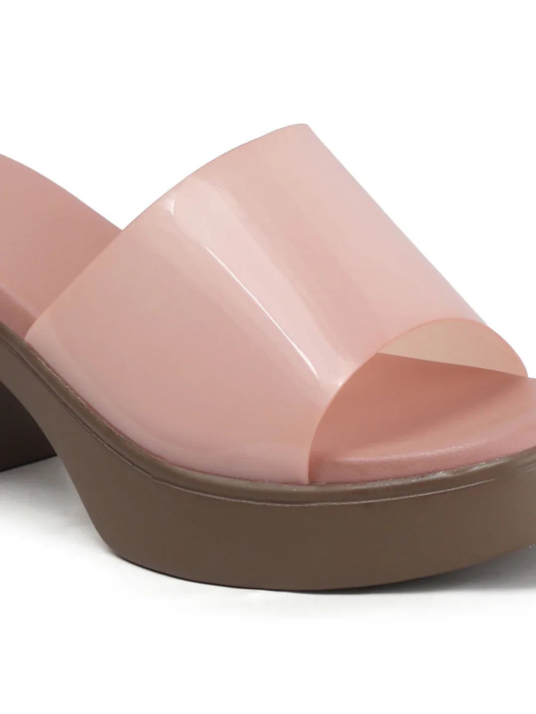 Modern Gloss Strap Mid Heel Slides