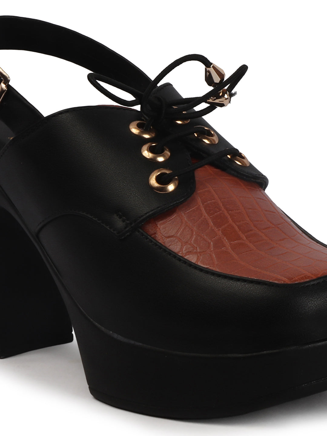 Retro Lace-Up Slingback Chunky Block Heel Pumps