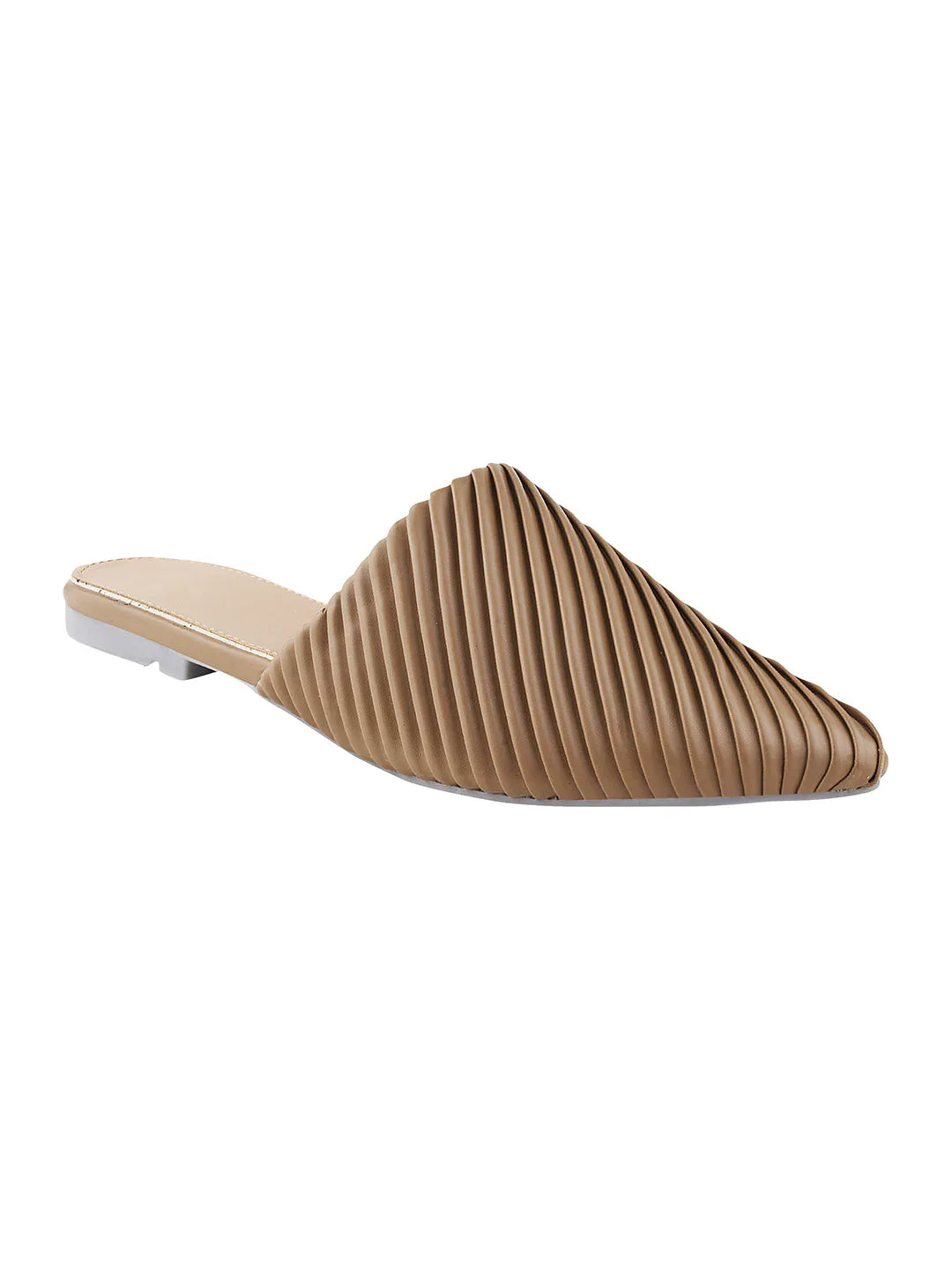 Modern Ribbed Finish Pointed Toe Mules