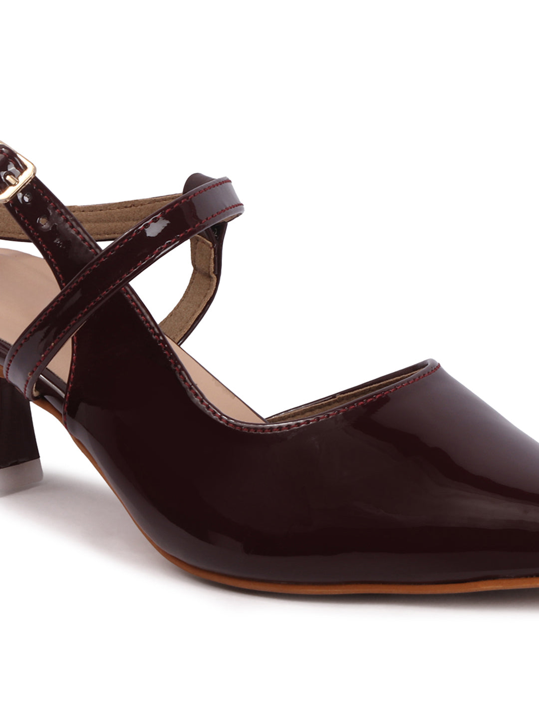 Elegant Patent Pointed Toe Slingback Kitten Heel Mules-Cherry