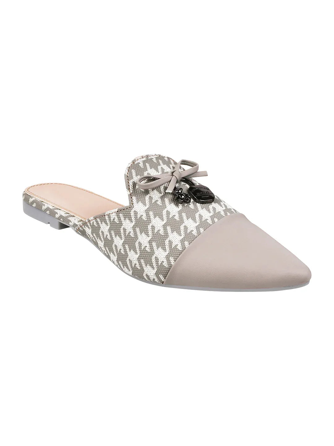 Houndstooth Pointed Toe Slip-On Mule Flats