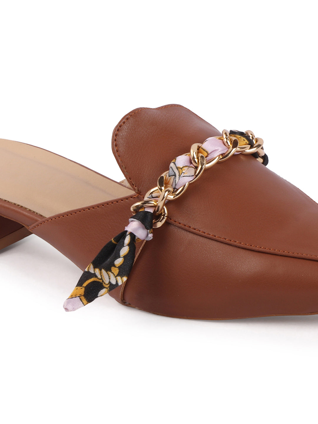 Golden Chain With Fabric Embellshed Solid Mules
