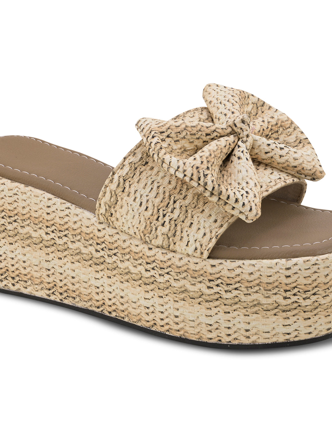 Cozy Knot Knitted Bow Platform Wedge Slides