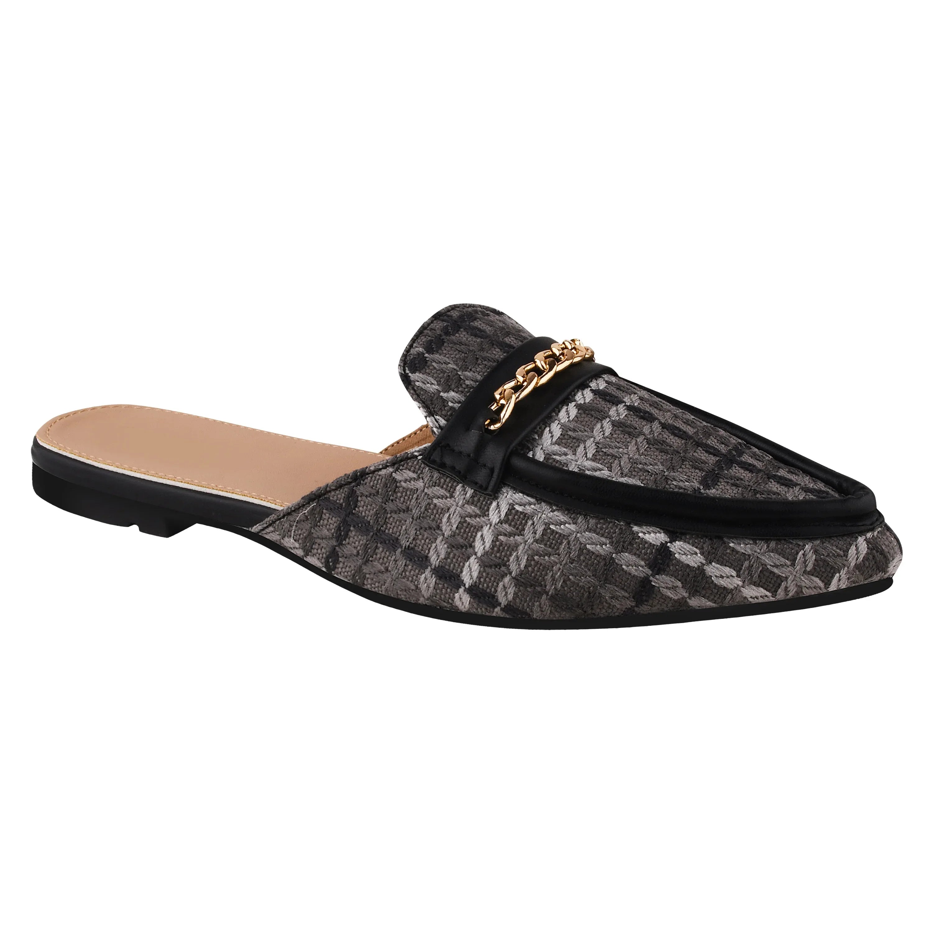 Classic Textured Mule with Gold Chain