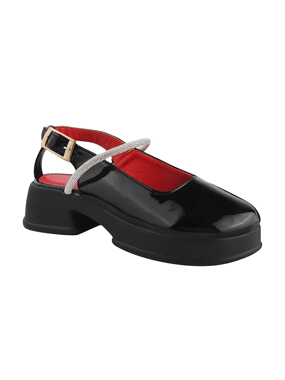 Classic Gloss Finish Ankle Strap Block Heels