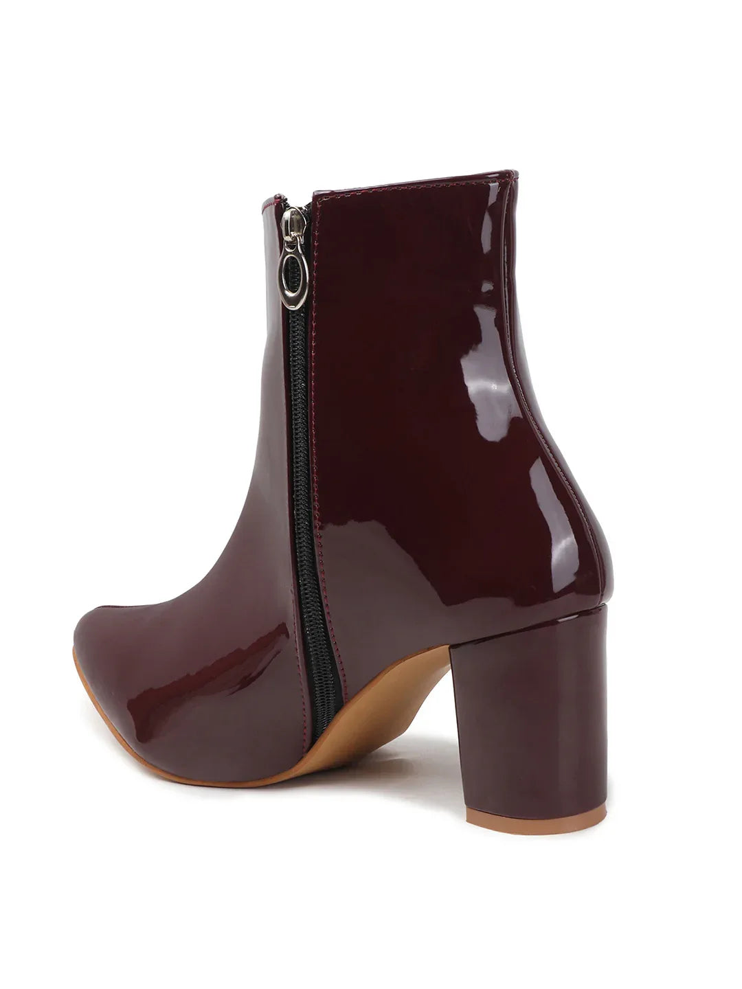 Patent Finish Block Heel Ankle Boots for Women