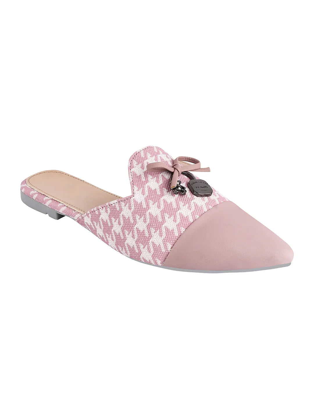 Houndstooth Pointed Toe Slip-On Mule Flats