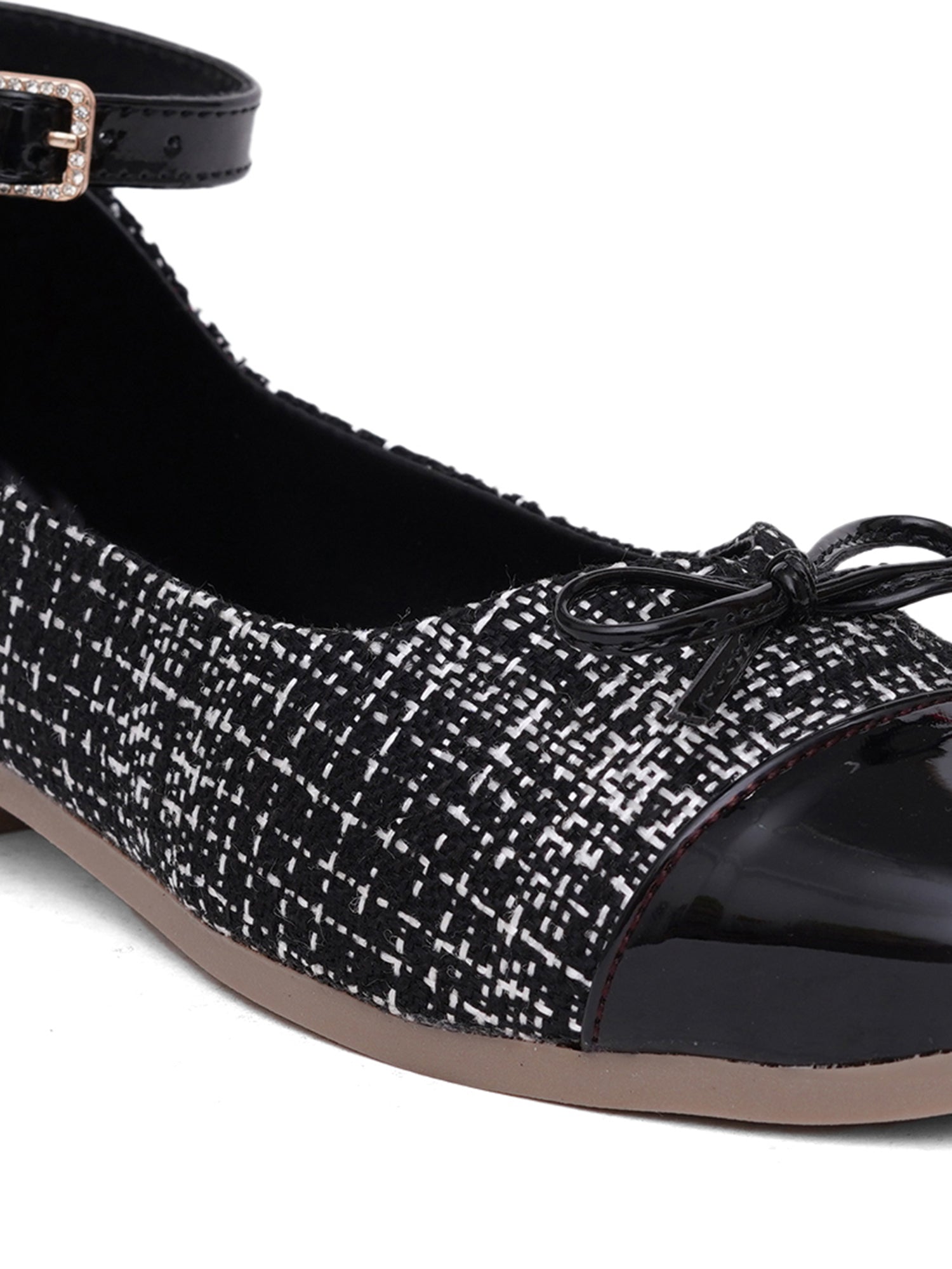 Elegant Tweed Texture Ballet Pumps Bellies with Ankle Strap
