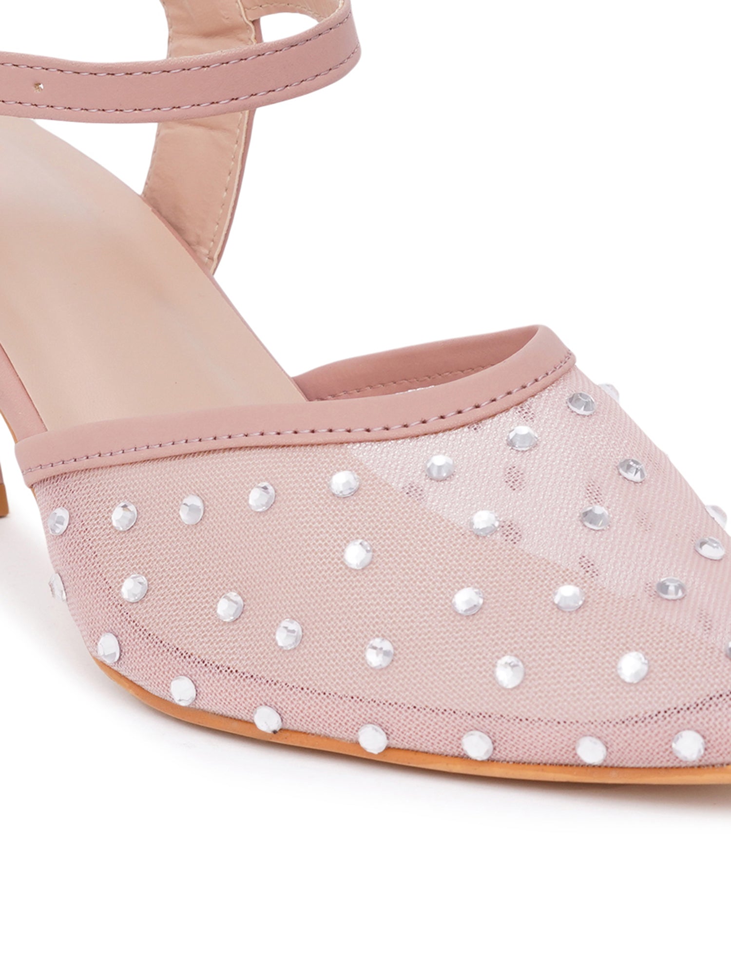 Rhinestone Mesh Pointed Toe Slingback Mules-Kitten Heel