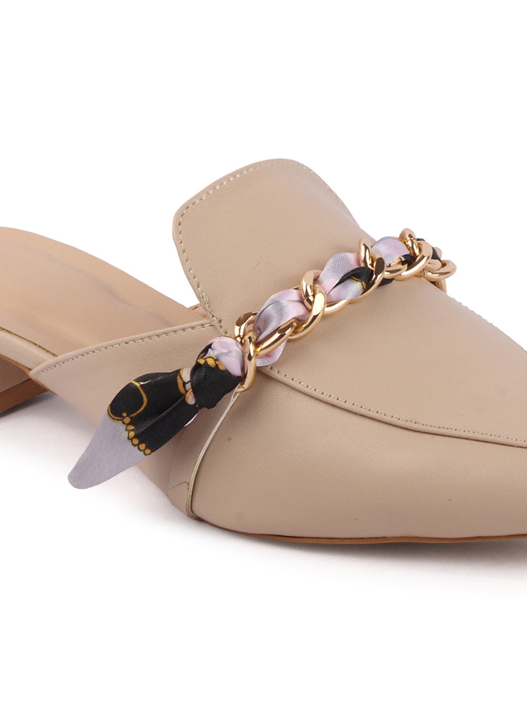 Golden Chain With Fabric Embellshed Solid Mules