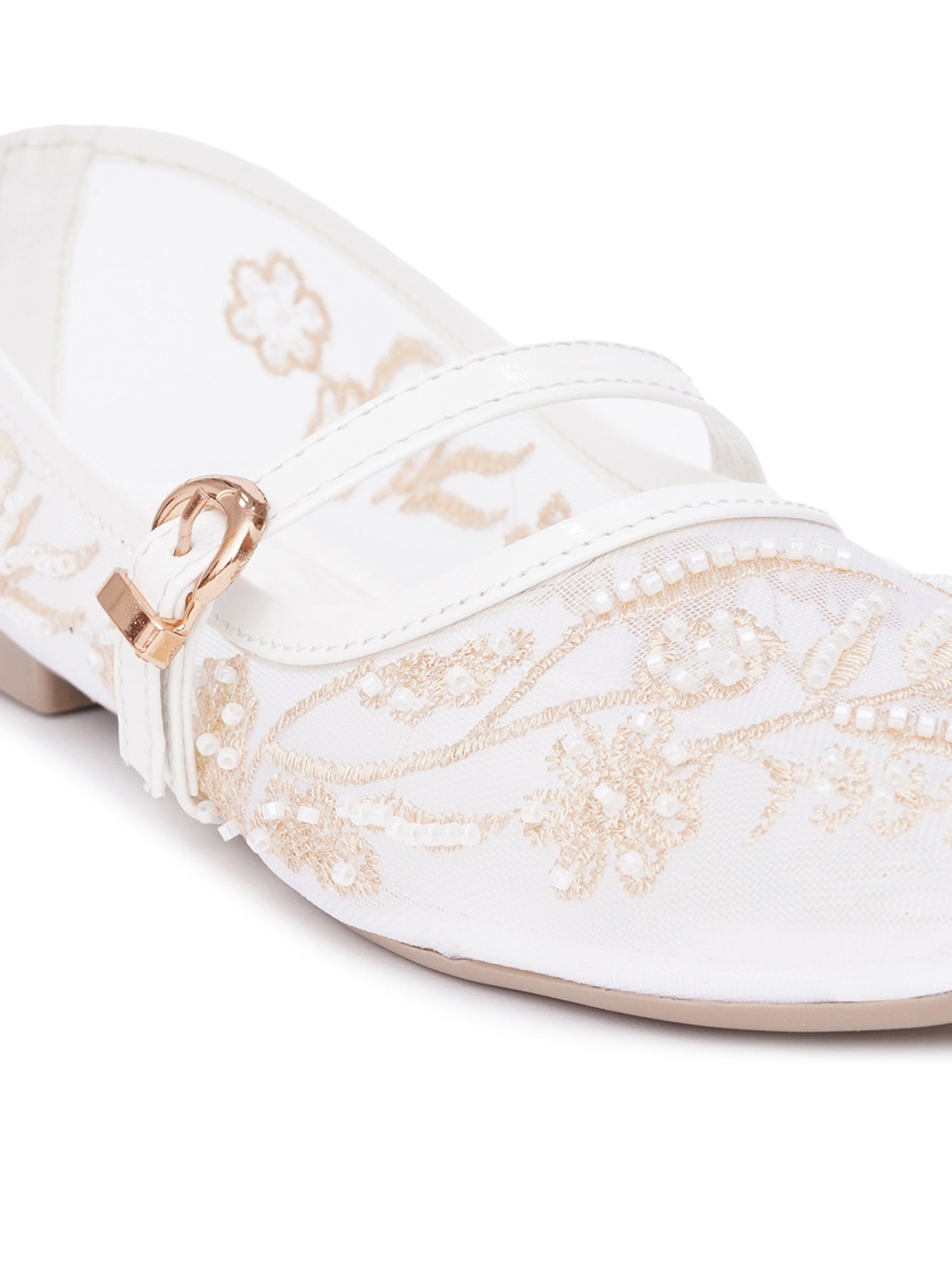 Elegant Pearl & Sequin Strap Mary Jane Style Ballerinas