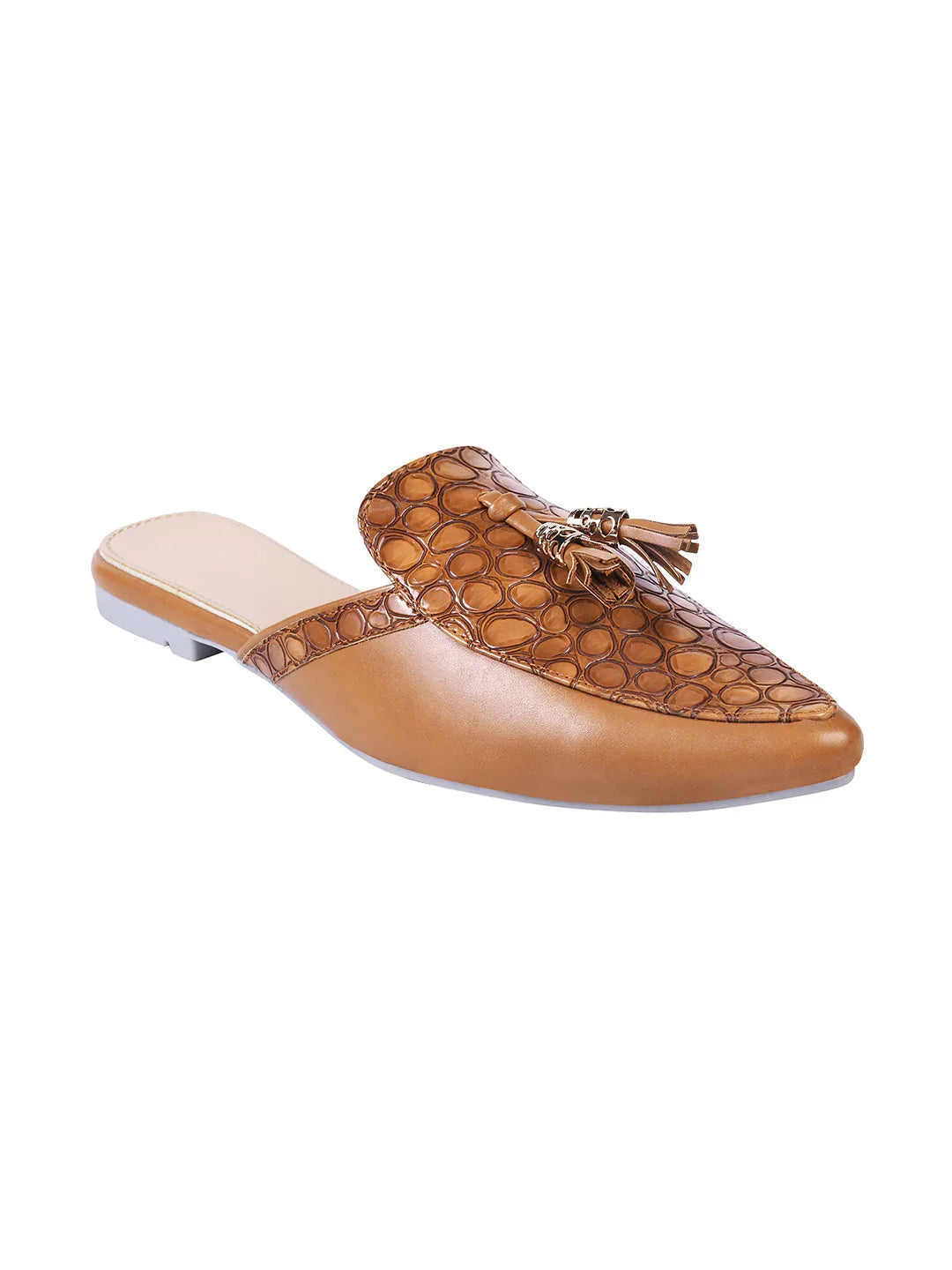 Minimal Tassel Detail Pointed Mule Flats