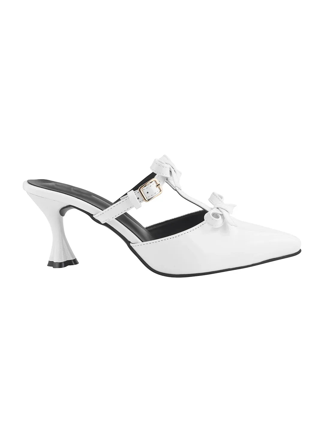 Patent Finish Bow-Detail Kitten Heel Mules