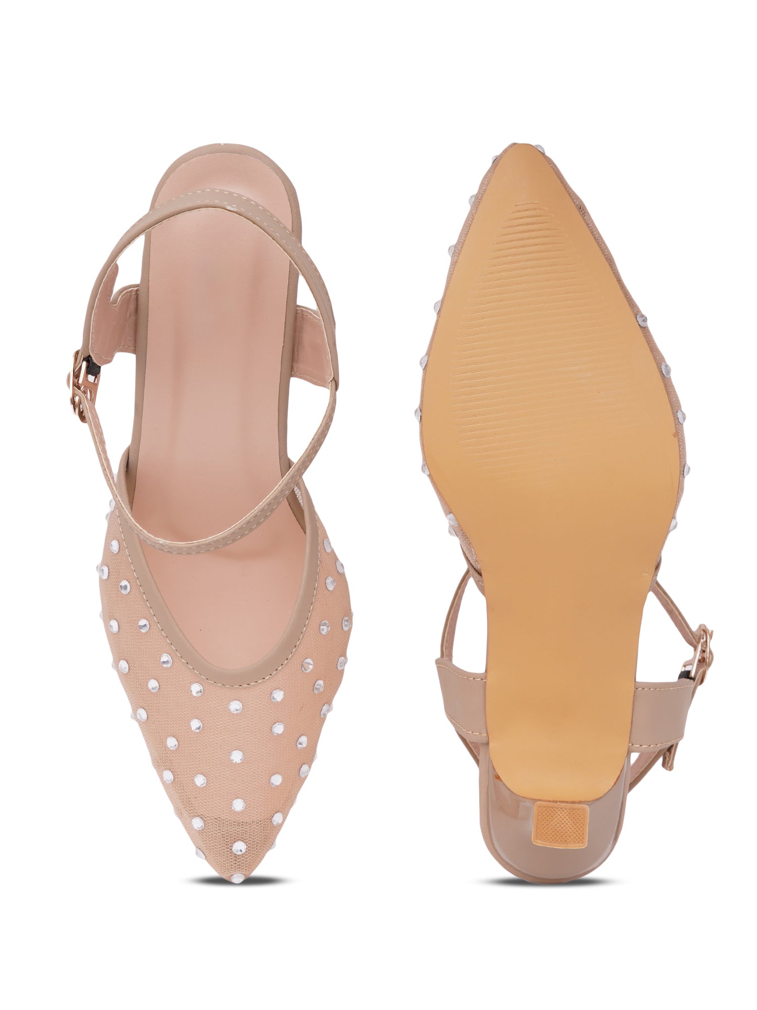 Rhinestone Mesh Pointed Toe Slingback Mules-Kitten Heel