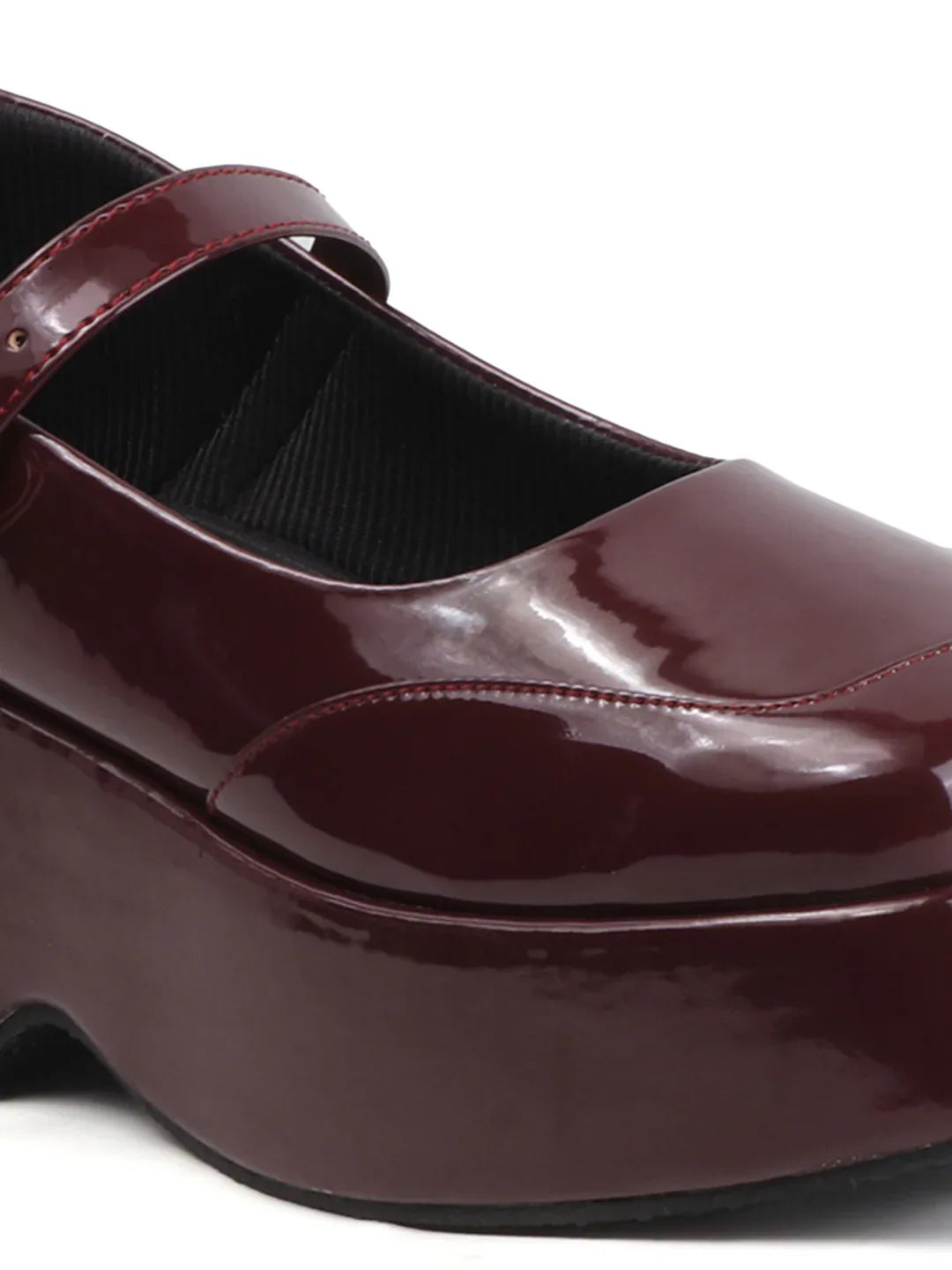 Glossy Strap Platform Heel Pumps