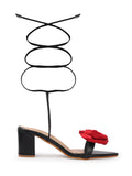 Rose Detail Tie-Up Mid Heel Sandals