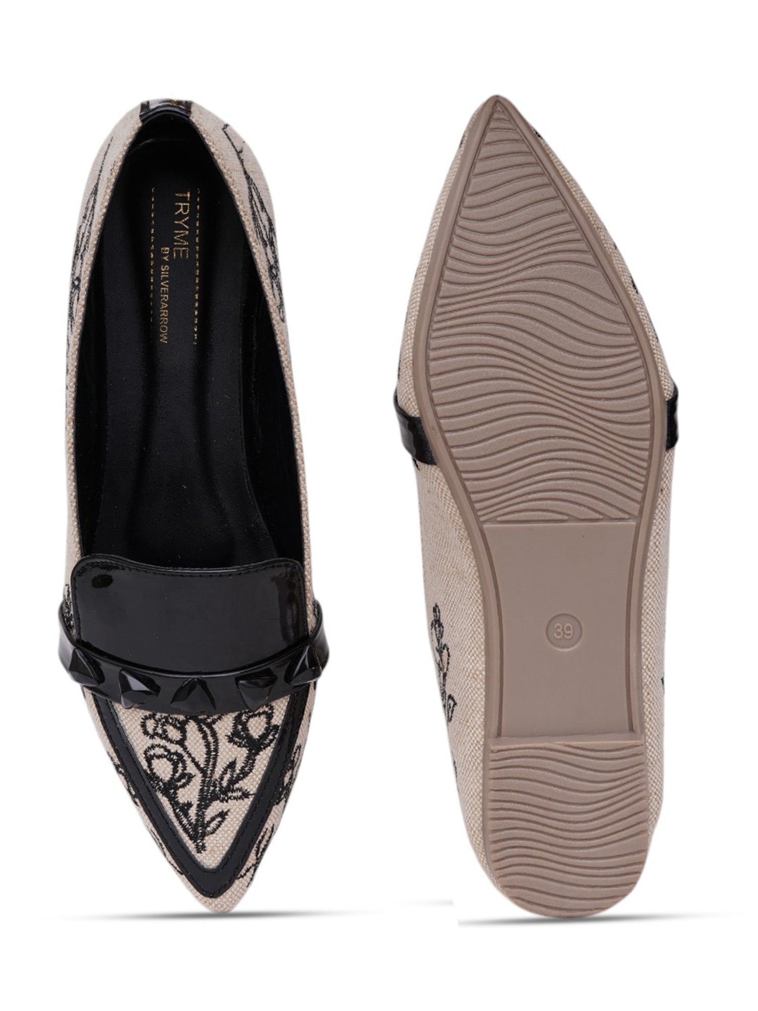 Embroidered Pointed Toe Premium Printed Slip-On Ballet Flats