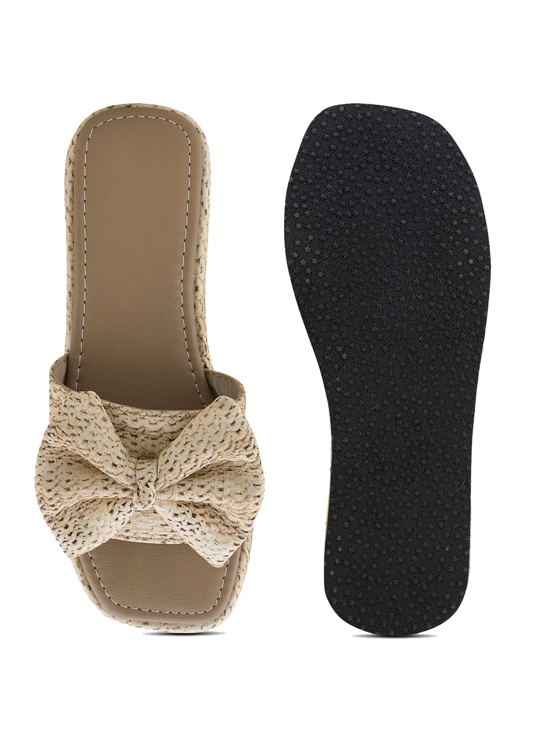 Cozy Knot Knitted Bow Platform Wedge Slides