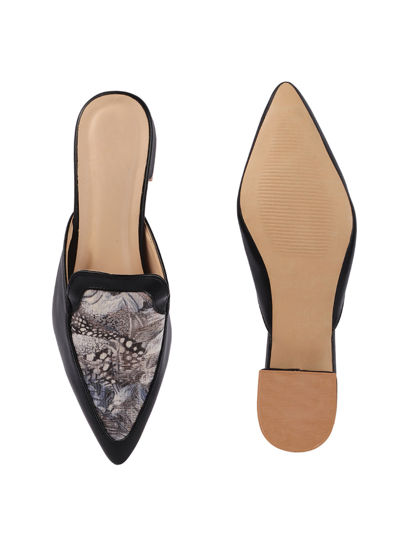 Flora Pointed Toe Printed panel Designer Mules