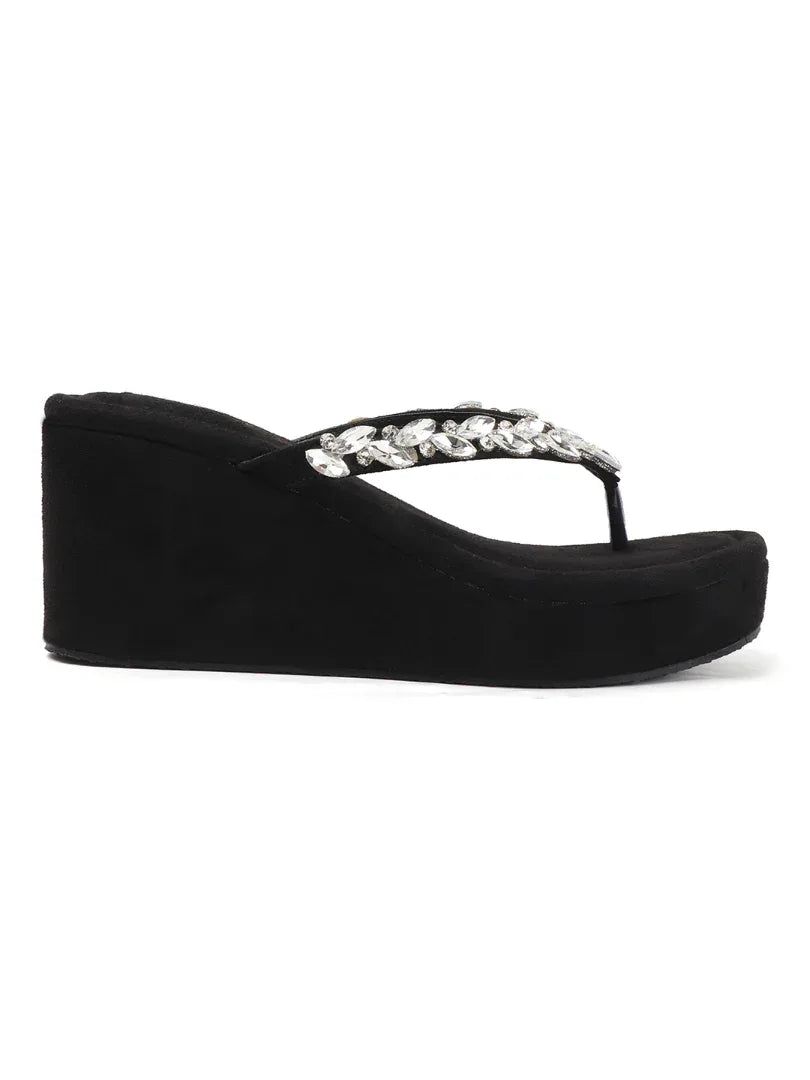 Jewel Detail Comfort Wedge Slides