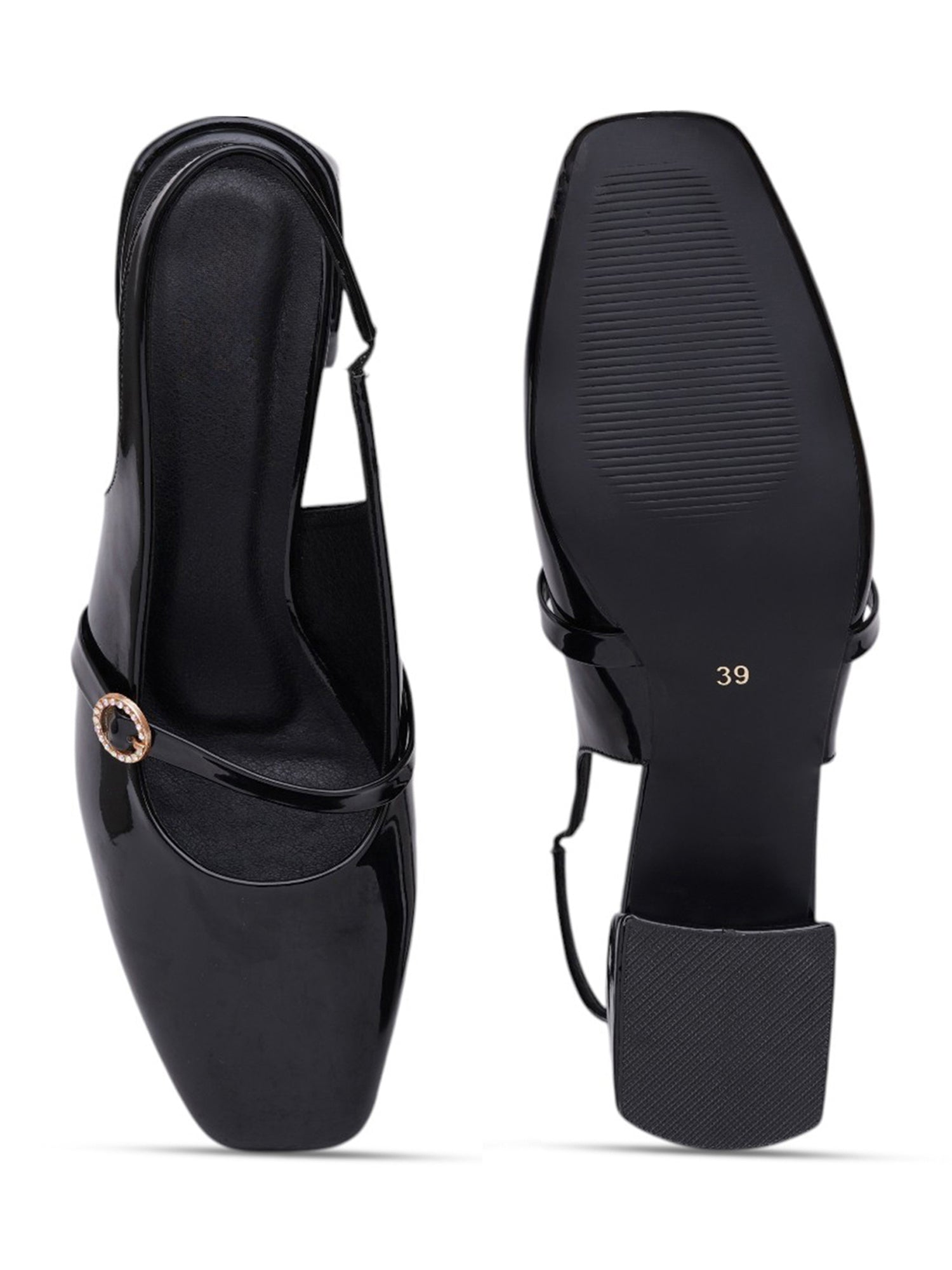 Elegant Patent Finish Mary Jane Slingback Heels with Strap Detail