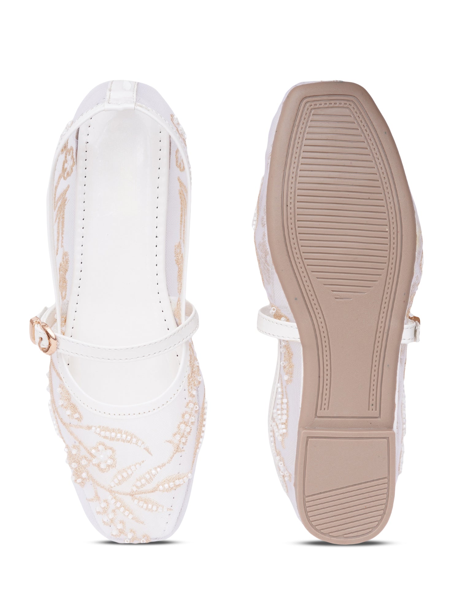 Elegant Pearl & Sequin Strap Mary Jane Style Ballerinas