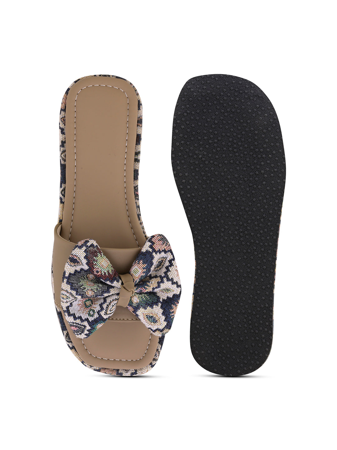 Tribal Boho Bow Printed Platform Wedge Slides