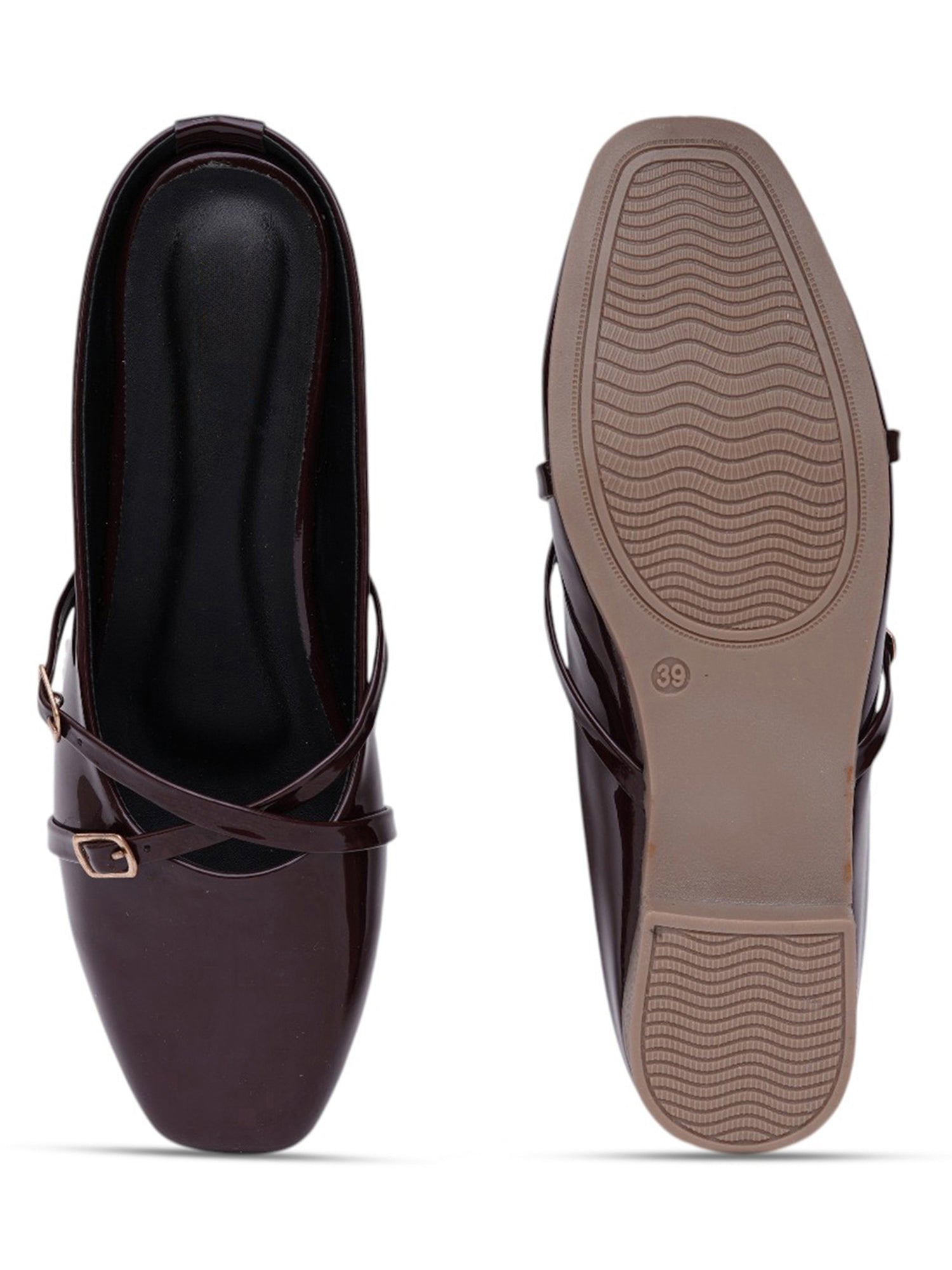 Elegant Double Strap Glossy Pointed Toe Mule Shoes