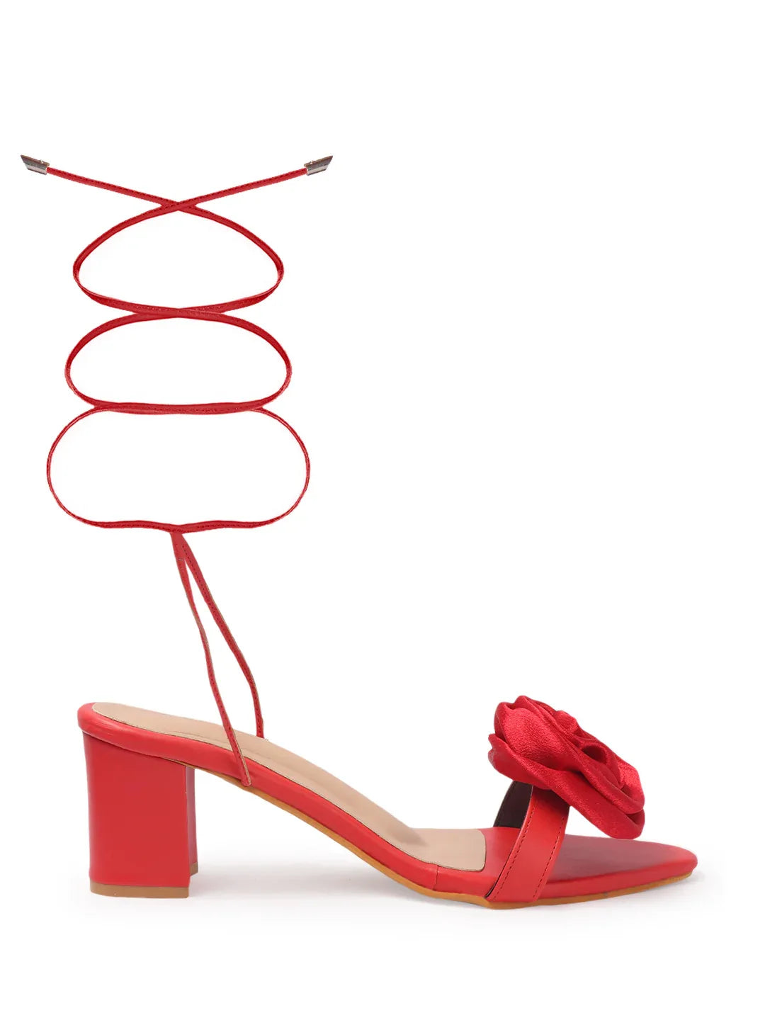 Rose Detail Tie-Up Mid Heel Sandals