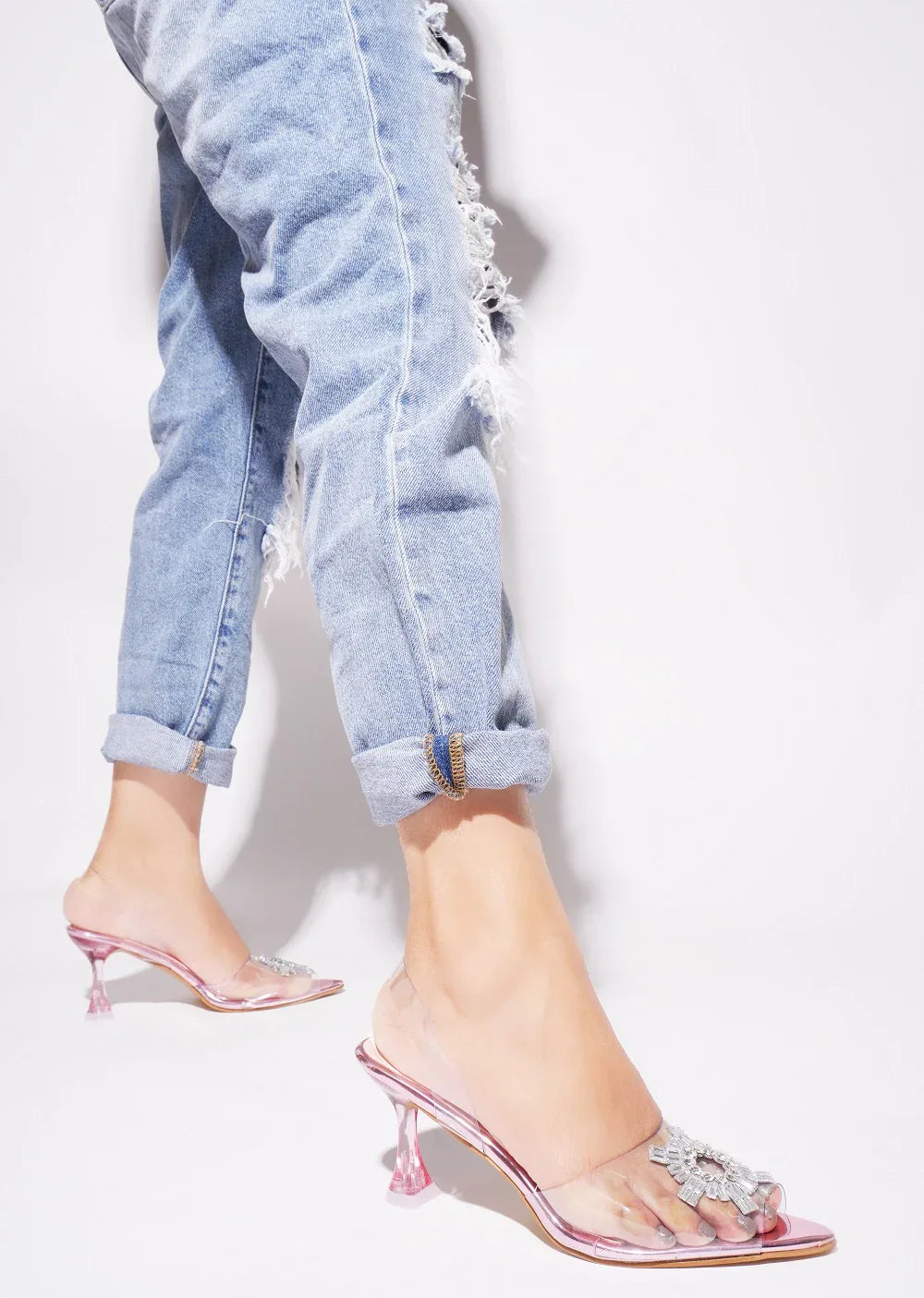 Diamond Accent Clear Heel Sandals