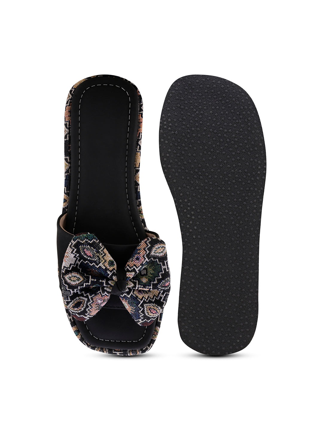 Tribal Boho Bow Printed Platform Wedge Slides