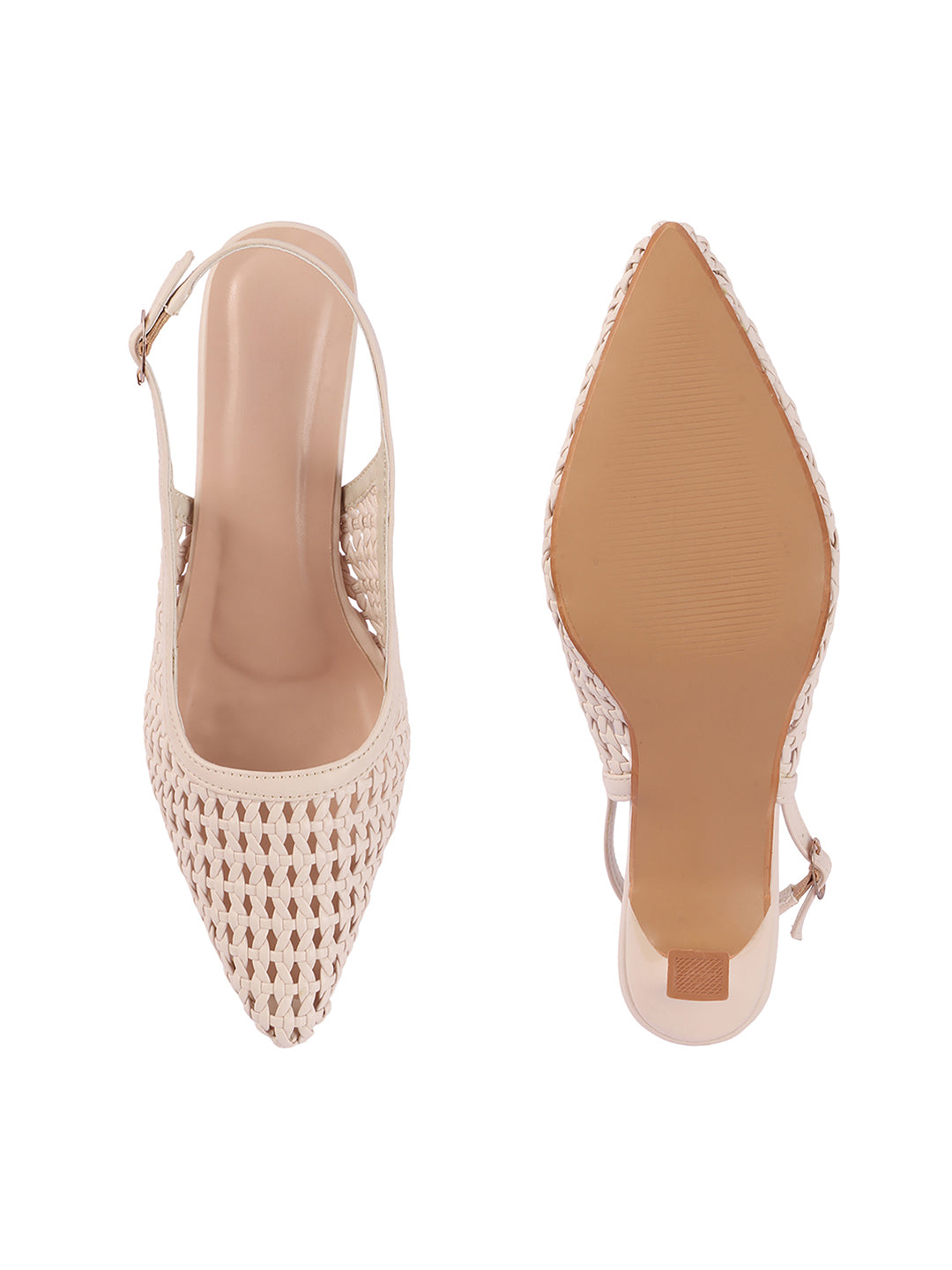 Weave Chic Buckle Strap Kitten Heel Mules
