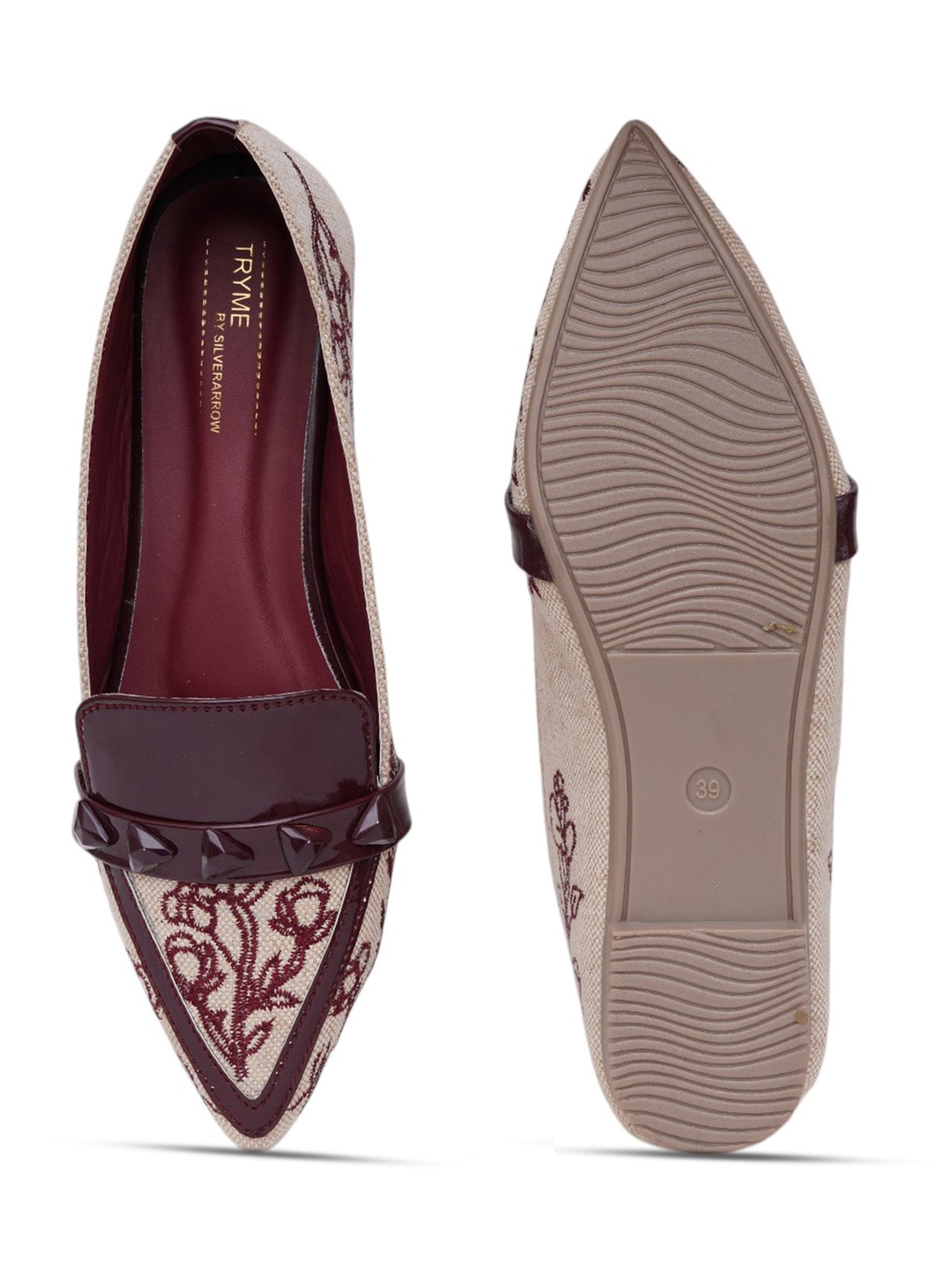 Embroidered Pointed Toe Premium Printed Slip-On Ballet Flats