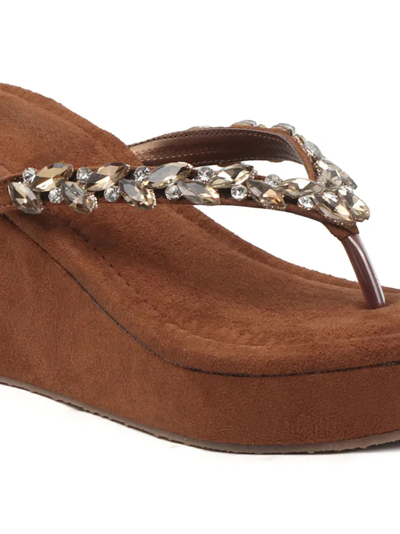 Jewel Detail Comfort Wedge Slides