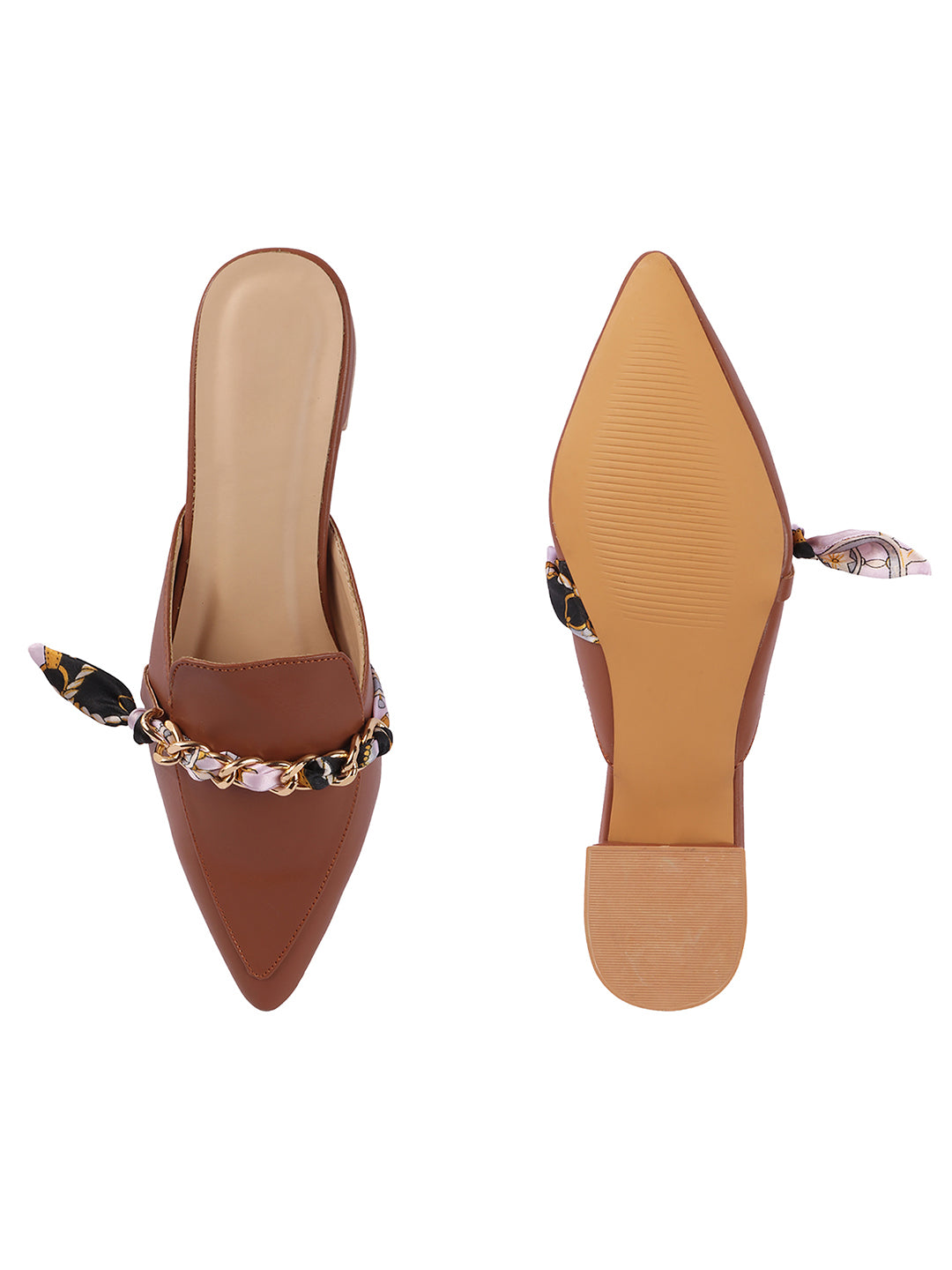 Golden Chain With Fabric Embellshed Solid Mules