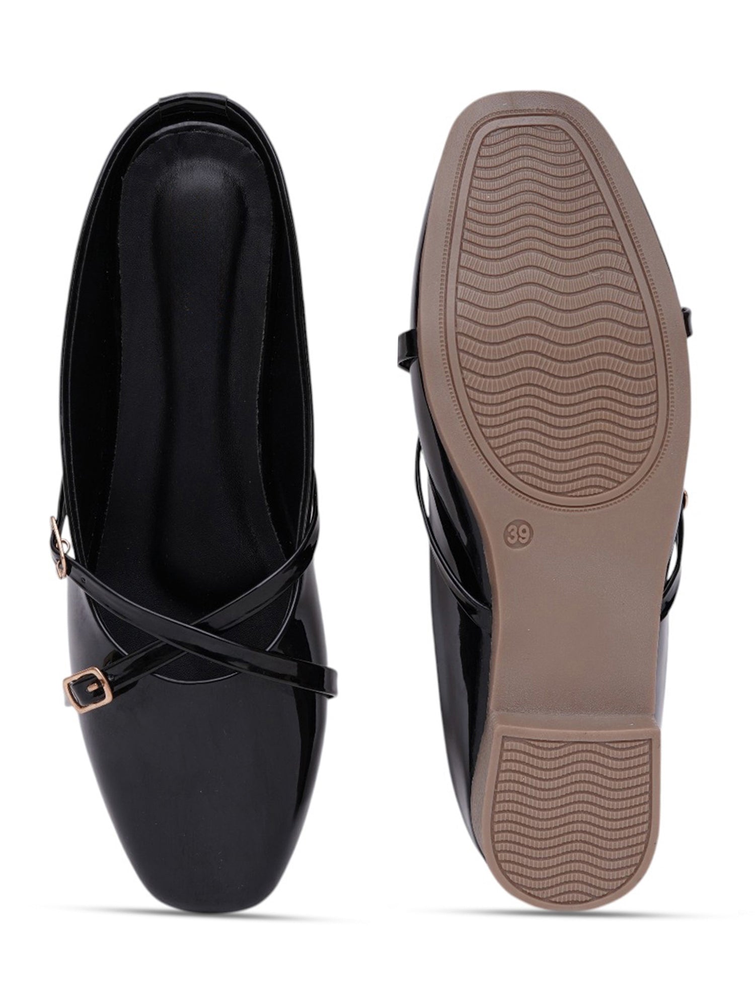 Elegant Double Strap Glossy Pointed Toe Mule Shoes