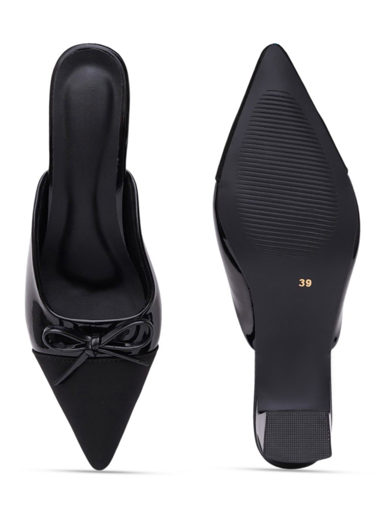 Elegant Pointed Toe Mule Heels with Bow Detail