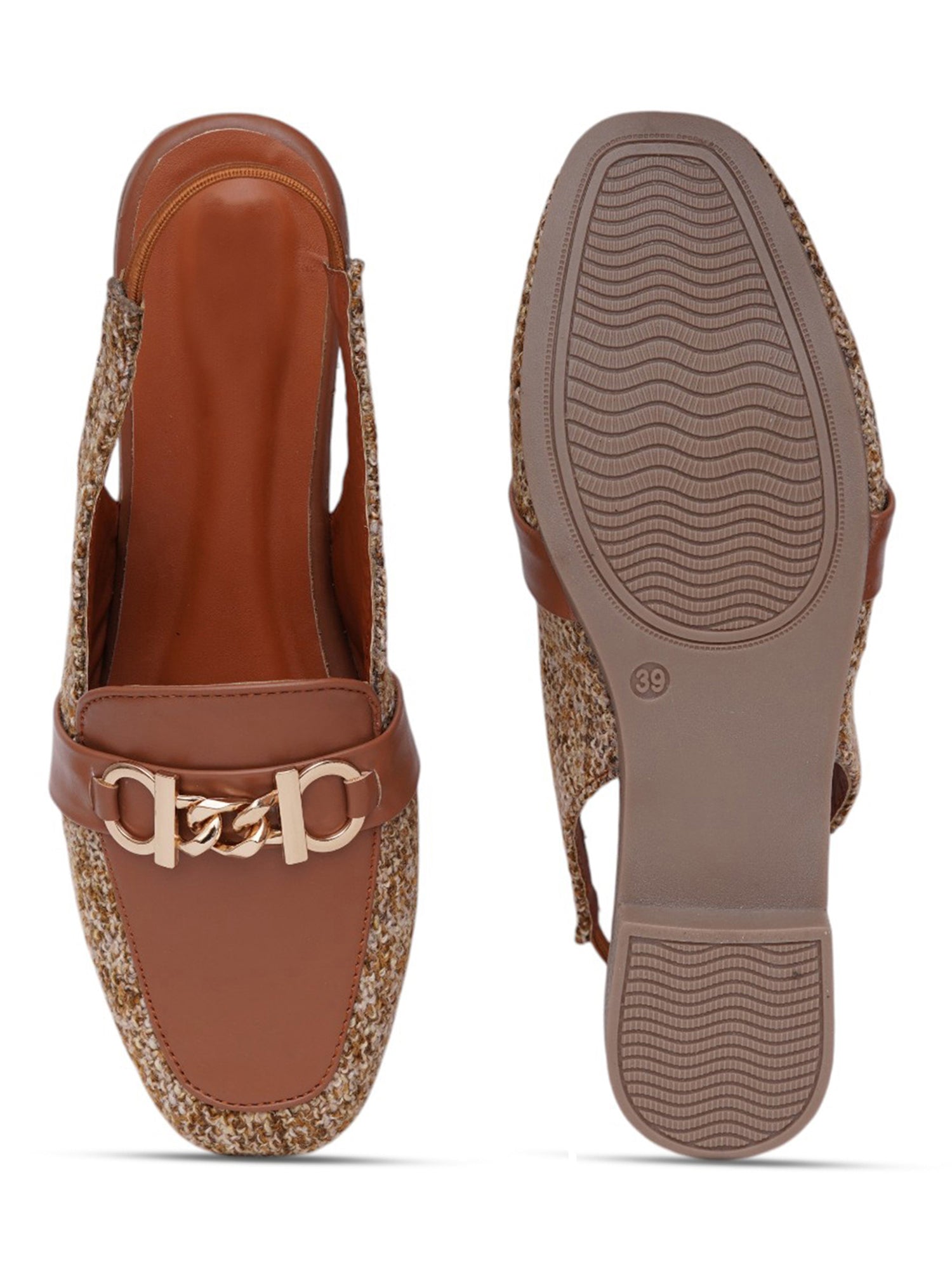 Fashion Tweed Chain Detail Slingback Mules