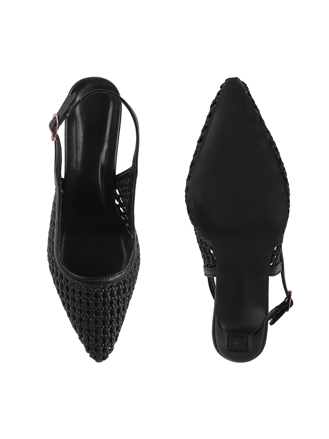 Weave Chic Buckle Strap Kitten Heel Mules