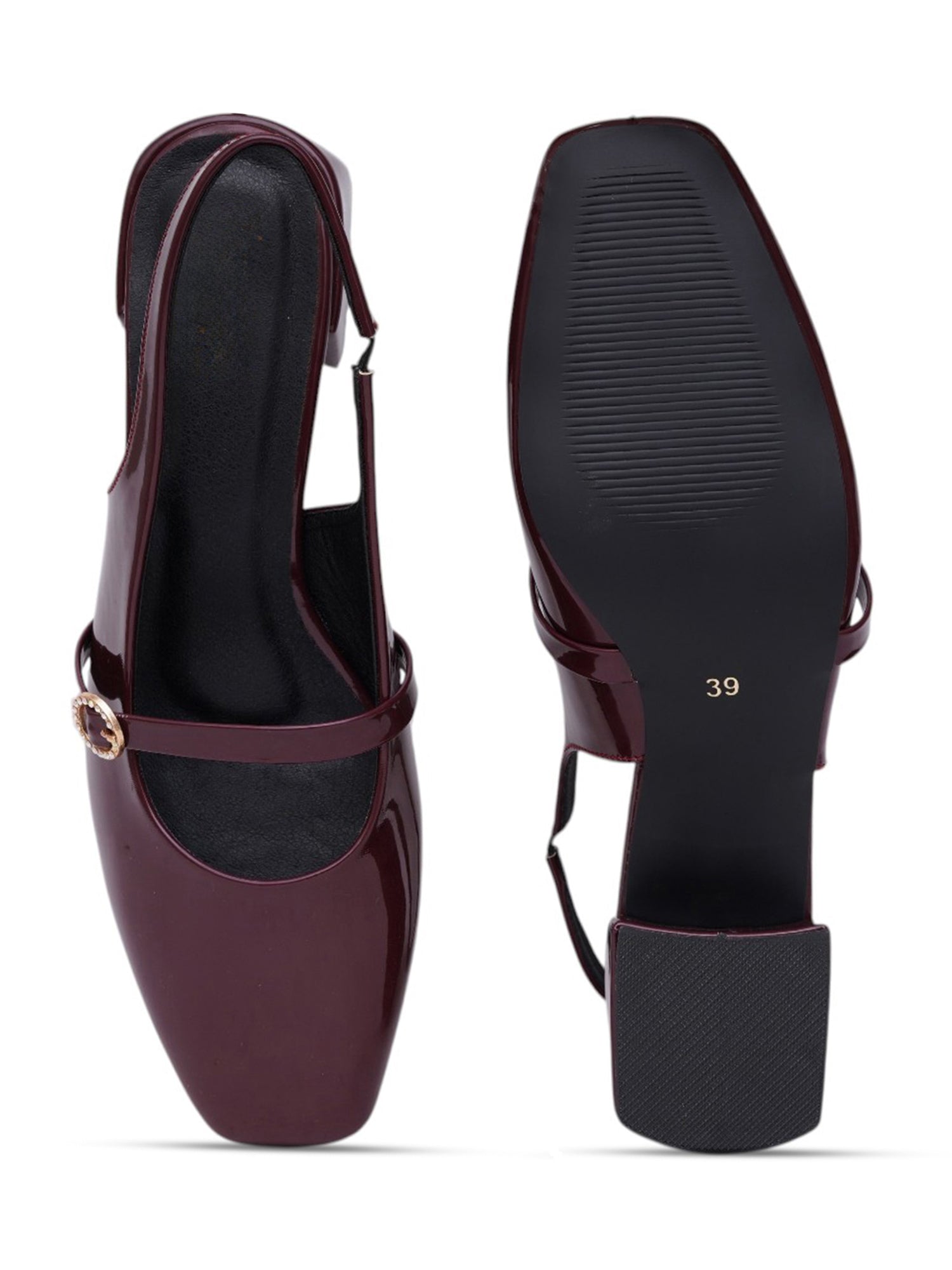 Elegant Patent Finish Mary Jane Slingback Heels with Strap Detail