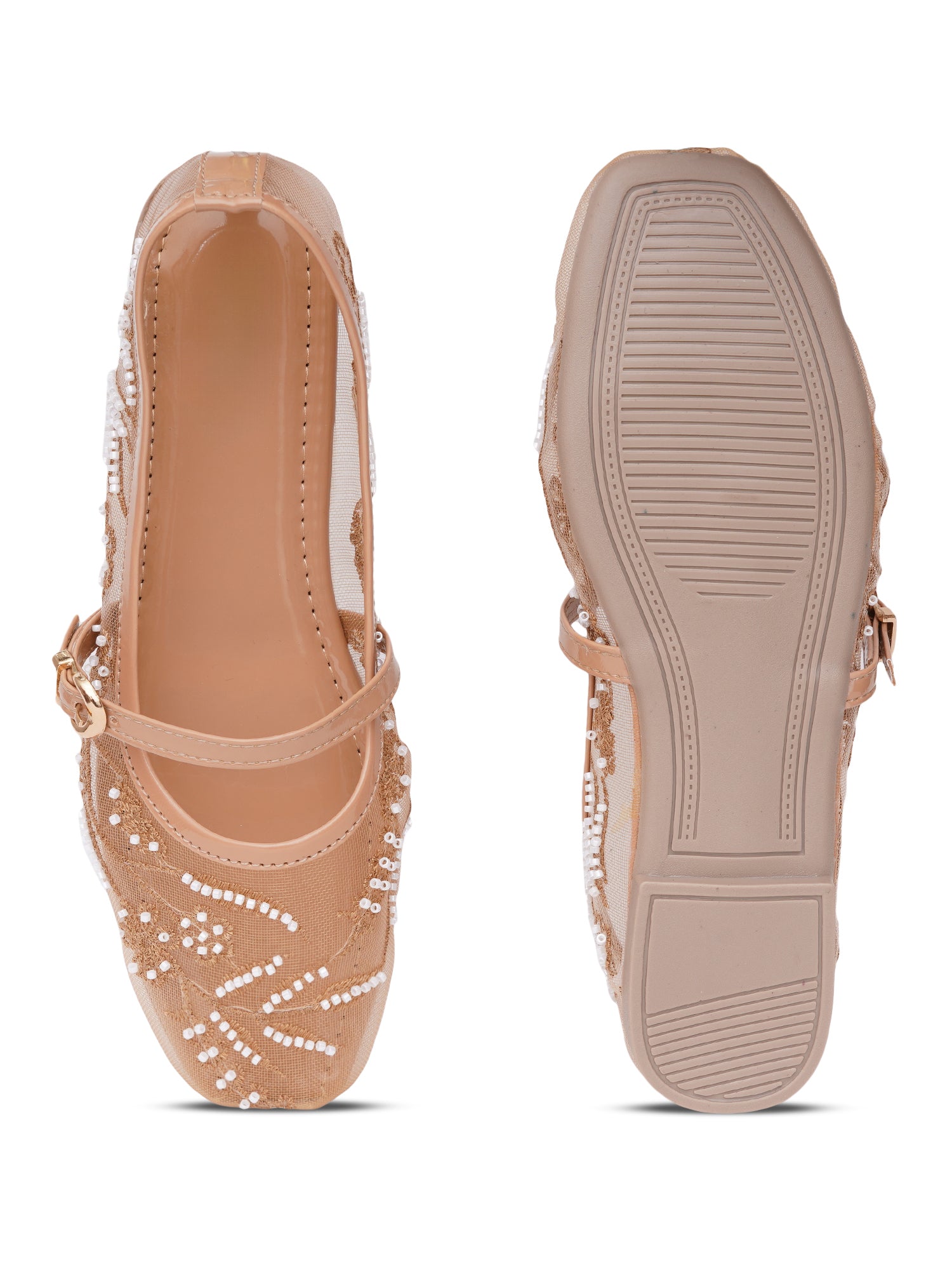 Elegant Pearl & Sequin Strap Mary Jane Style Ballerinas