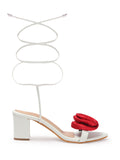 Rose Detail Tie-Up Mid Heel Sandals