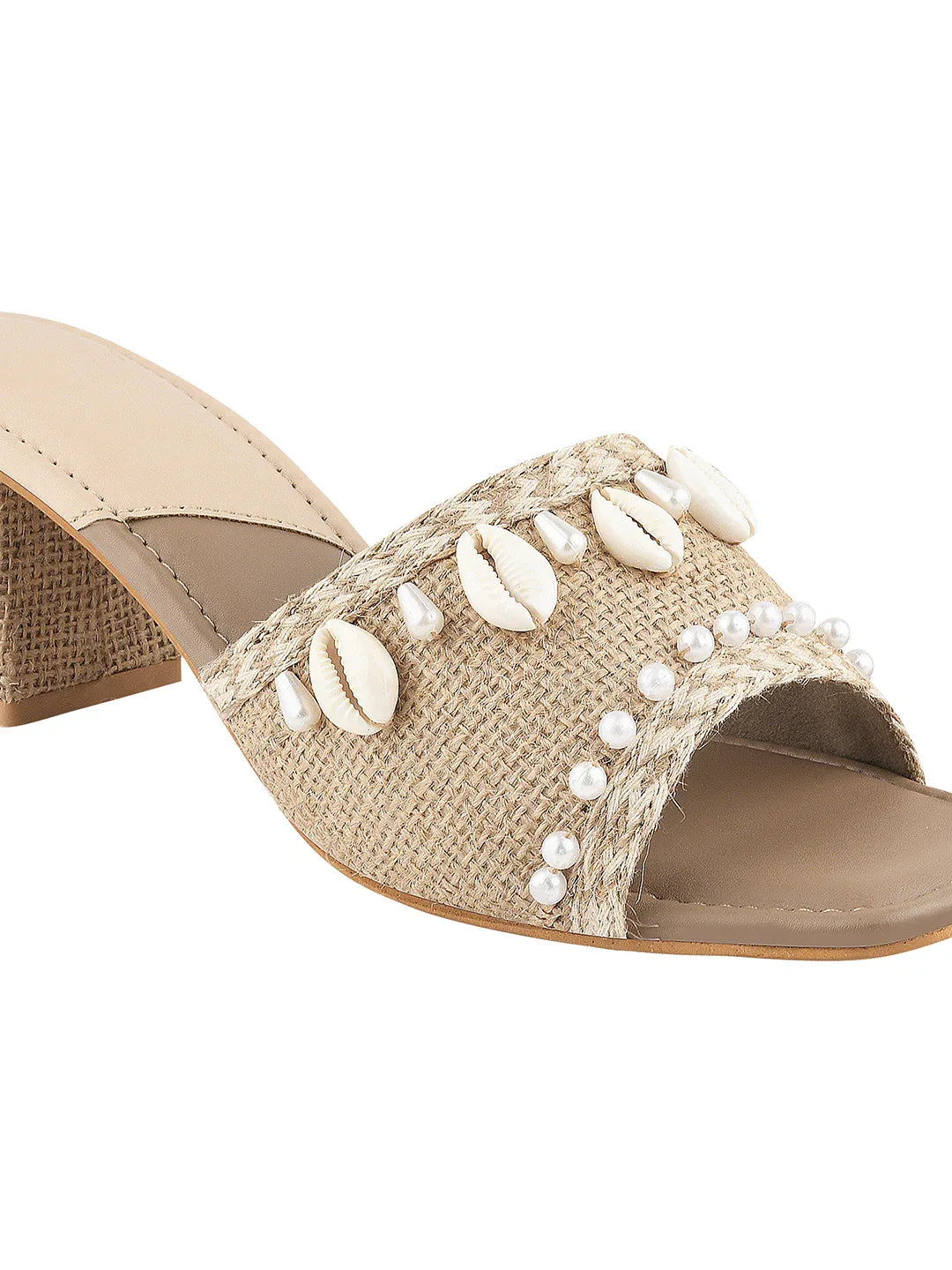 Ethnic Shell Detail Block Heels