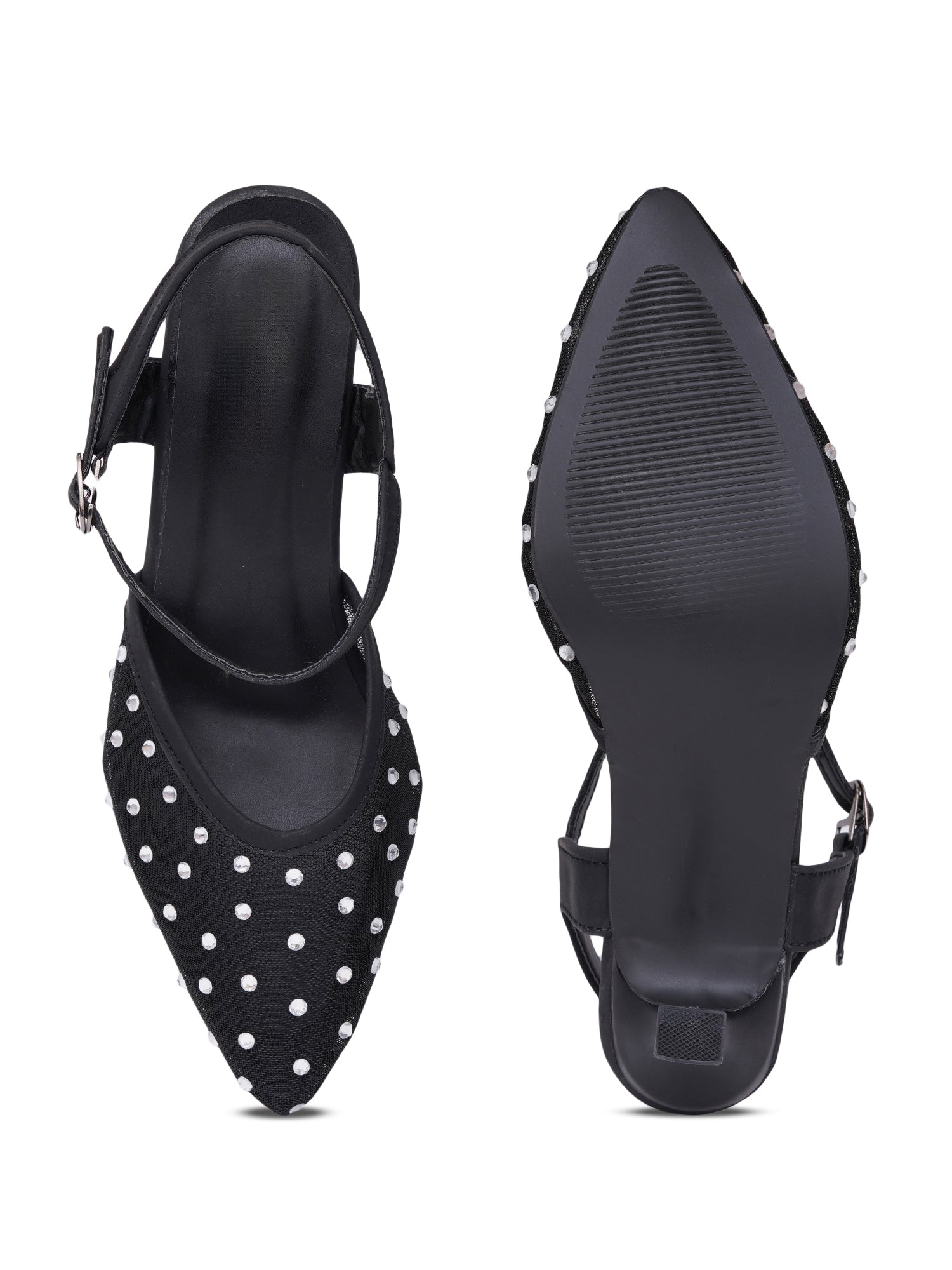 Rhinestone Mesh Pointed Toe Slingback Mules-Kitten Heel